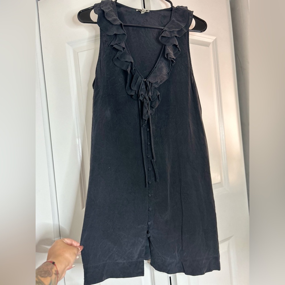 Joie Silk black button down dress